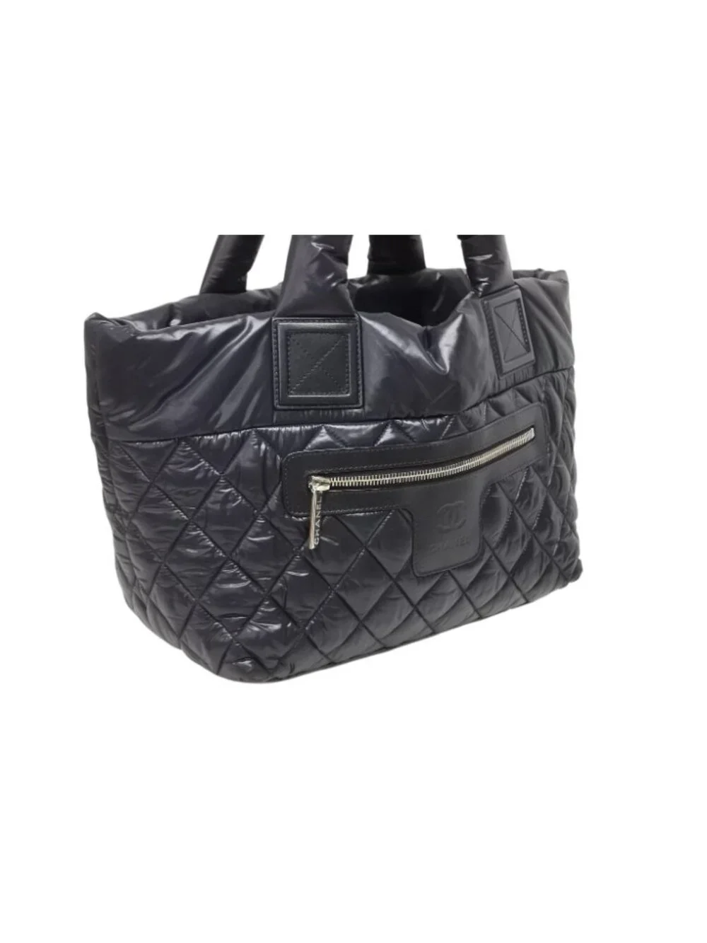 Chanel Coco Cocoon Small Tote Handbag CC Logo Black Silver